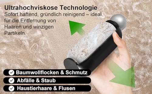 EPERSU 2 in 1 Wiederverwendbarer Gel-Fusselroller, Tierhaarentferner, Tragbarer Reise Fusselrasierer, Klebriger Fusselrolle Abwaschbar (Schwarz)