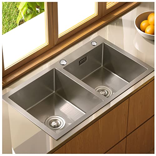 INGVY Fregadero De Cocina De Doble Tazón Plateado Fregadero Cuadrado De Acero Inoxidable con 2 Escurridores Y Kit De Montaje Adecuado para Opciones De Múltiples Tamaños De Cocina (Color : A, Size