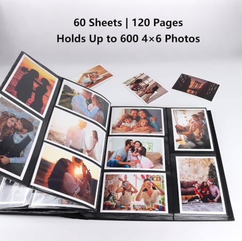 RECUTMS Fotoalbum 10 x 15 cm 600 Fotos Schwarze Innenseite Knopf Genarbtes Leder Große Kapazität Fotoalbum Für Geburtstag… – Ansicht 2