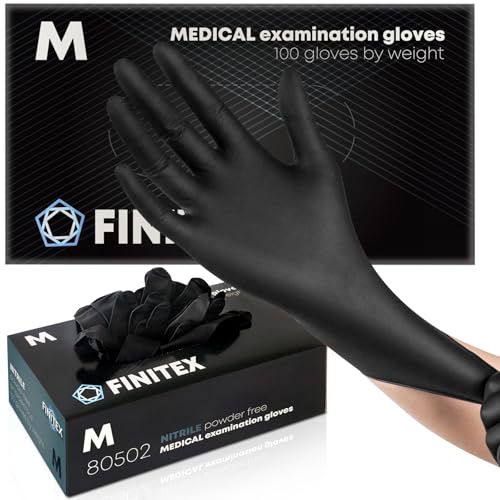 FINITEX Neri Guanti Monouso in Nitrile M, 100pz, 5.0g/pz, Guanti Nitrile senza Polvere Pulizia Casa Alimenti Cucina Tattoo Medici, 5.0mil