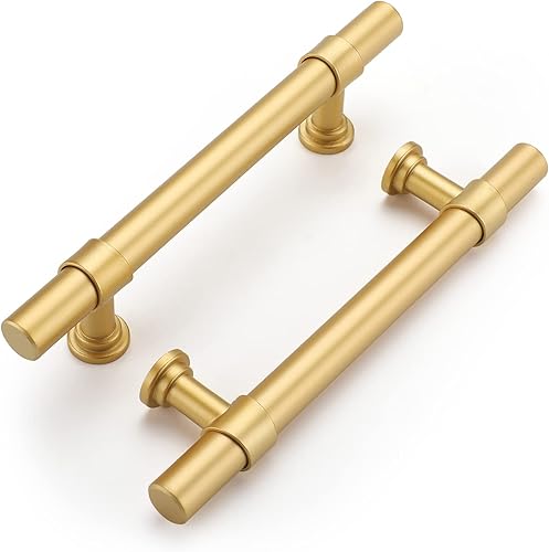 Haliwu Paquete de 10 tiradores dorados de latón cepillado para cajones de cocina, tiradores de gabinete de tocador, centro de agujeros de 3-34