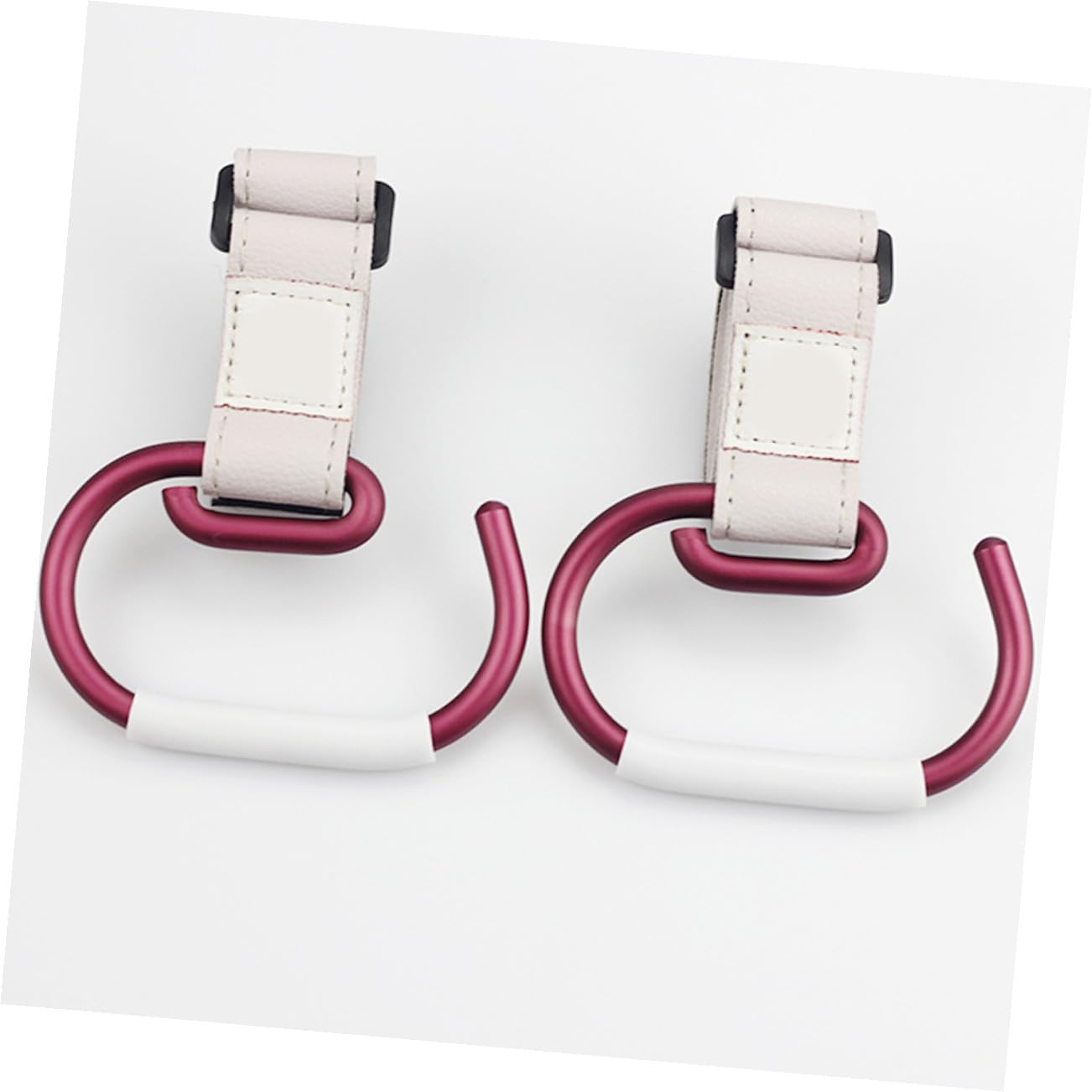 Heavy-Duty Aluminum Stroller Hook Clips with White Strap Stroller Hanger for Diaper Bags Purses Groceries Convenient Organizer for Parents