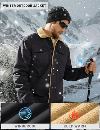 TACVASEN Men's Winter Jacket Sherpa Fleece Lined Cargo Coat Warm Thick Trucker Jacket with Multi Pockets3