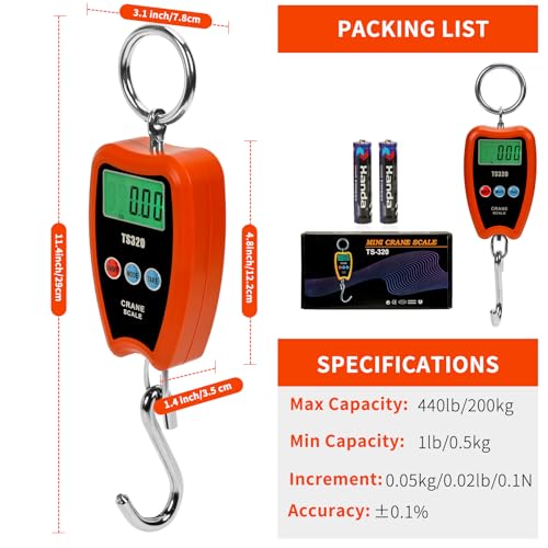 digital crane scale 300kg660lbs 200kg440lbs with led handheld mini hanging scale for garage farm hunting fishing etc200kgplastic shellorange
