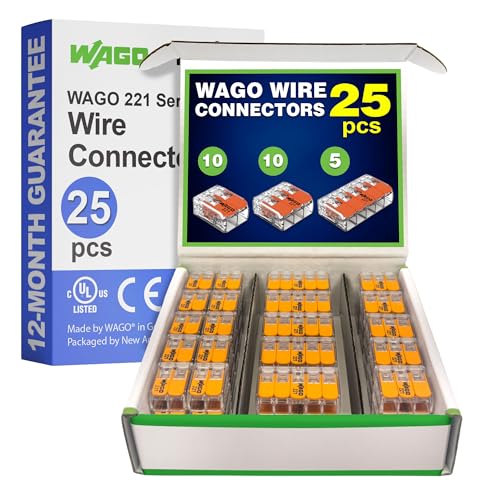 Image of WAGO 221 Series 25pc Compact Splicing Wire Connectors | Includes (10x 221-412) (10x 221-413) (5X 221-415) | WAGO Wire Connectors | Electrical Splicing Lever Nuts | 221 Series Lever Nuts | 2-3-5 Ports
