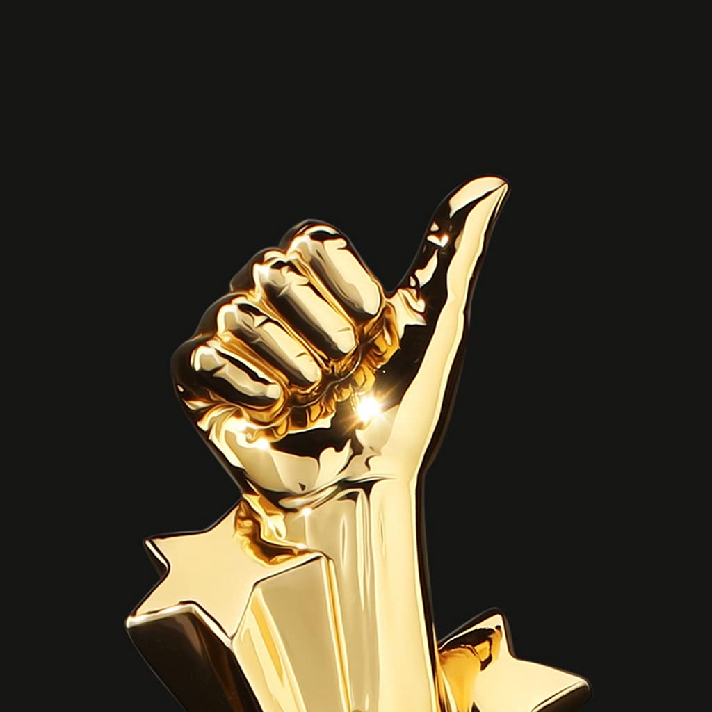 Lot De 2 Trophées 'Pouce Levé' En Or - 13 Cm - Parfait Pour Récompenses, Compétitions Sportives Ou Humour Au Bureau
