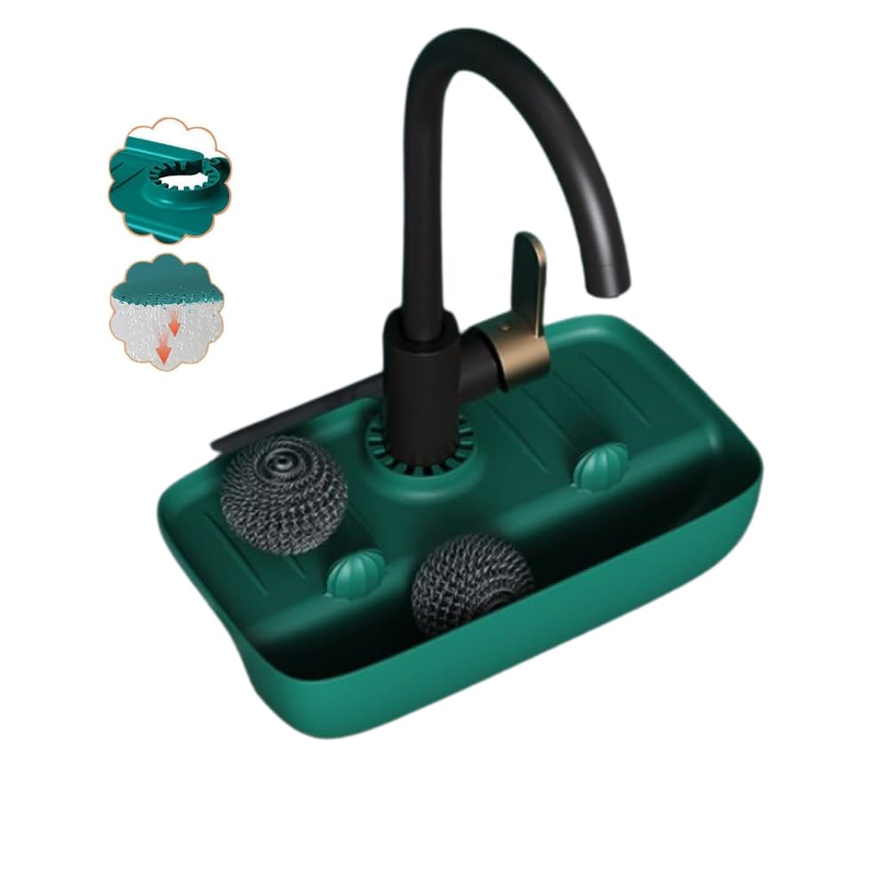 Kitchen Faucet Mat | Countertop Pad | Drain Rack Super Absorbent Fast Drying | Kitchen/Bathroom Rag Sponge Brush (Dark Green)