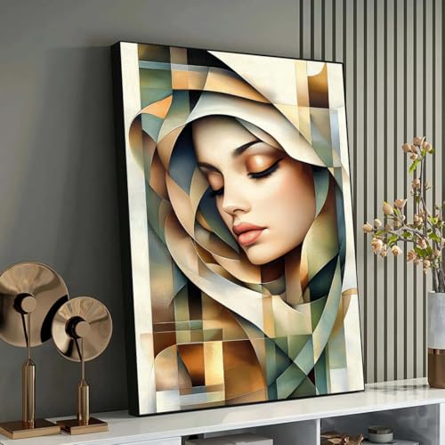 Tableau contemporain visage féminin sur toile géométrique haut de gamme