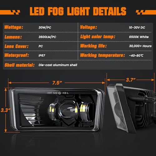 Image of Silverado LED Fog Lights for 07-14 Chevy Silverado 1500 /Silverado 2500HD 3500HD /Suburban 1500 /Suburban 2500 /Tahoe /Avalanche /GMC Yukon Accessories, 60W Fog Light Assembly Kit, Bumper Fog Lamps