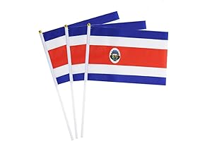 12 Pack Costa Rica Flag | Small Stick Hand Held Flags Decorations