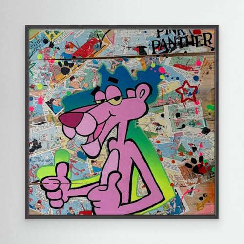 Pink Panther impression Vincent STREIFF tableau deco mural noir 50x50