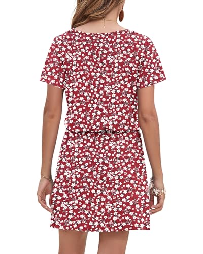 Image of AUSELILY Womens Summer Dresses 2026 Causal Short Sleeve V Neck Tie Front Mini Short Dress with Pockets