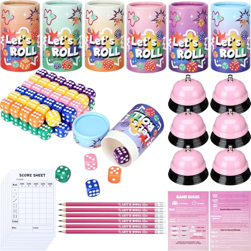 RoundFunny 6 Sets Dice Game Kit Complete Party Supply Pink