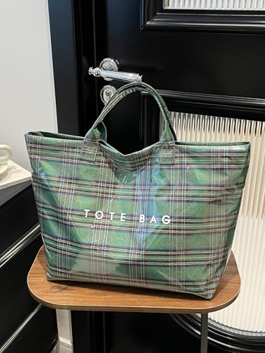 Image of PVC Tote Bag Gifts for Women Large Tote Purse Kraft Paper Letter Print Hobo Handbags for Work Beach Shopping Travel