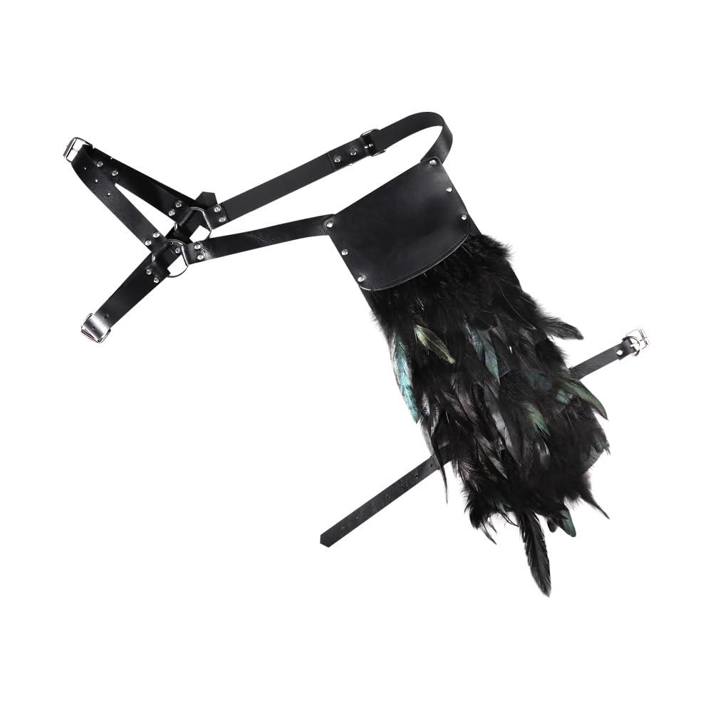 Medieval Gothic Feather Harness Viking Knight Shoulder Armor Single/Double Shoulder Guard Retro Steampunk Costume for LARP Cosplay Renaissance Halloween Party Fancy Dress Cosplay Costume Accessories - Image 3
