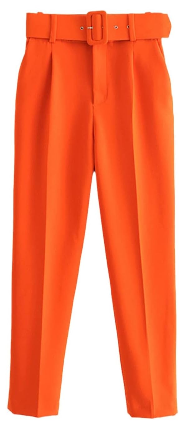 Generic Womens Spring Summer Straight Pants Casual Comfortable High Waist Ankle-Length Trousers