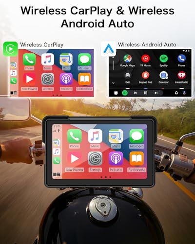 Image of 2026 7 Inch Carplay for Motorcycle with TPMS Apple CarPlay | Android Auto GPS Navigation, Voice Control, IP67 Waterproof, Brightness Adjustment, Screen Lock PIN, Bluetooth