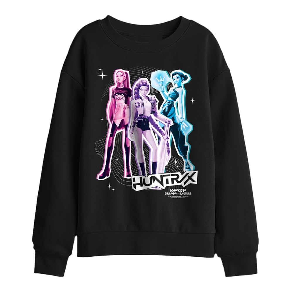 Kpop Demon Hunters Huntrix Scrapbook Homage Kids Sweatshirt, Black, 7-8Y