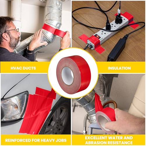 Image of T.R.U. Set of 2 Red Durable Duct Tape Rolls, 11 Mil Thickness, 2 Inches by 30 Yards, High Strength, Flexible, No Residue, Water-Resistant and Tearable by Hand, Versatile for Indoor and Outdoor Use