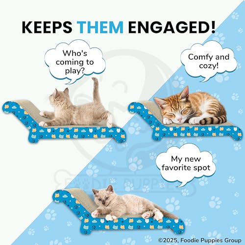 Image of Foodie Puppies 2-in-1 Reversible Cat Scratcher Pad with Catnip for Cats & Kittens (Deck, Large) (51.5 x 17 x 23 cm) | Corrugated Cardboard Cat Scratching Pad | Furniture Protection, Indoor Play & Rest