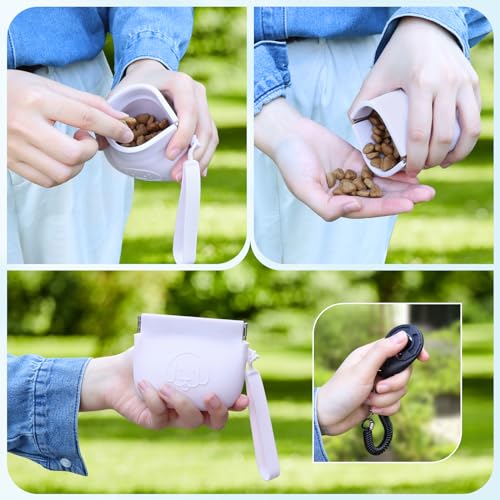 WALLFID Bolsa Pequena de Silicone para Petiscos de Cachorro, Fecho Automático, com Clicker para Trei