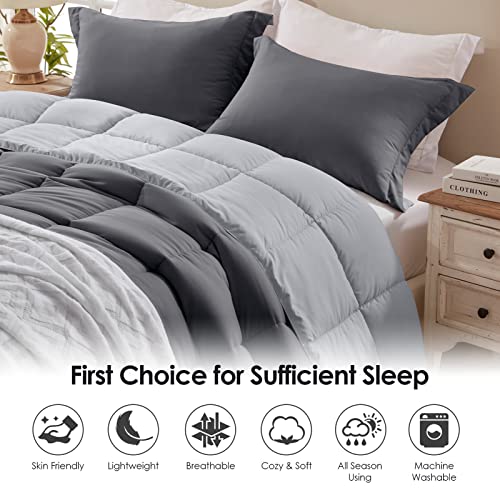 Homelike Moment Lightweight Comforter Set King Reversible All Season Down Alternative Bed Comforter Set Summer Blanket 3 Piece - 1 Comforter 2 Pillow Shams King Size Dark Gray/Light Grey #TOP1