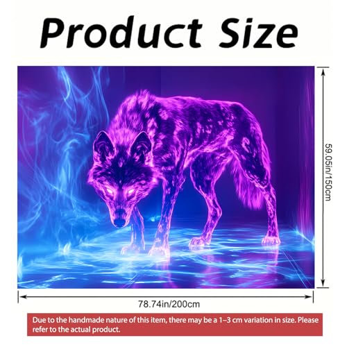 Image of Nuxovilar Neon Wolf UV Reactive Tapestry, 78.74 inchx59.05 inch Polyester | Wolf decor, neon art, blacklight tapestry, animal backdrop for bedroom, dorm, game room (Neon wolf print)