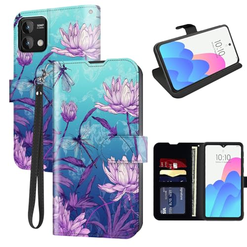FUYOCWE for Moto G Stylus 5G 2023 Case Wallet for Motorola Stylus 5G 2023 Phone Case with Card Holder Slot,Leather Flip Cover w/Kickstand+RFID Blocking+Magnetic Snap-Flower Dragonflies Drawing