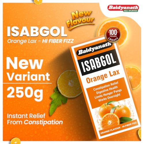 Image of Baidyanath Isabgol Psyllium Husk Orange Lax Powder| Tasty Natural Fibre Laxative for Constipation Relief & Digestion | Effervescent, Gluten - 250g