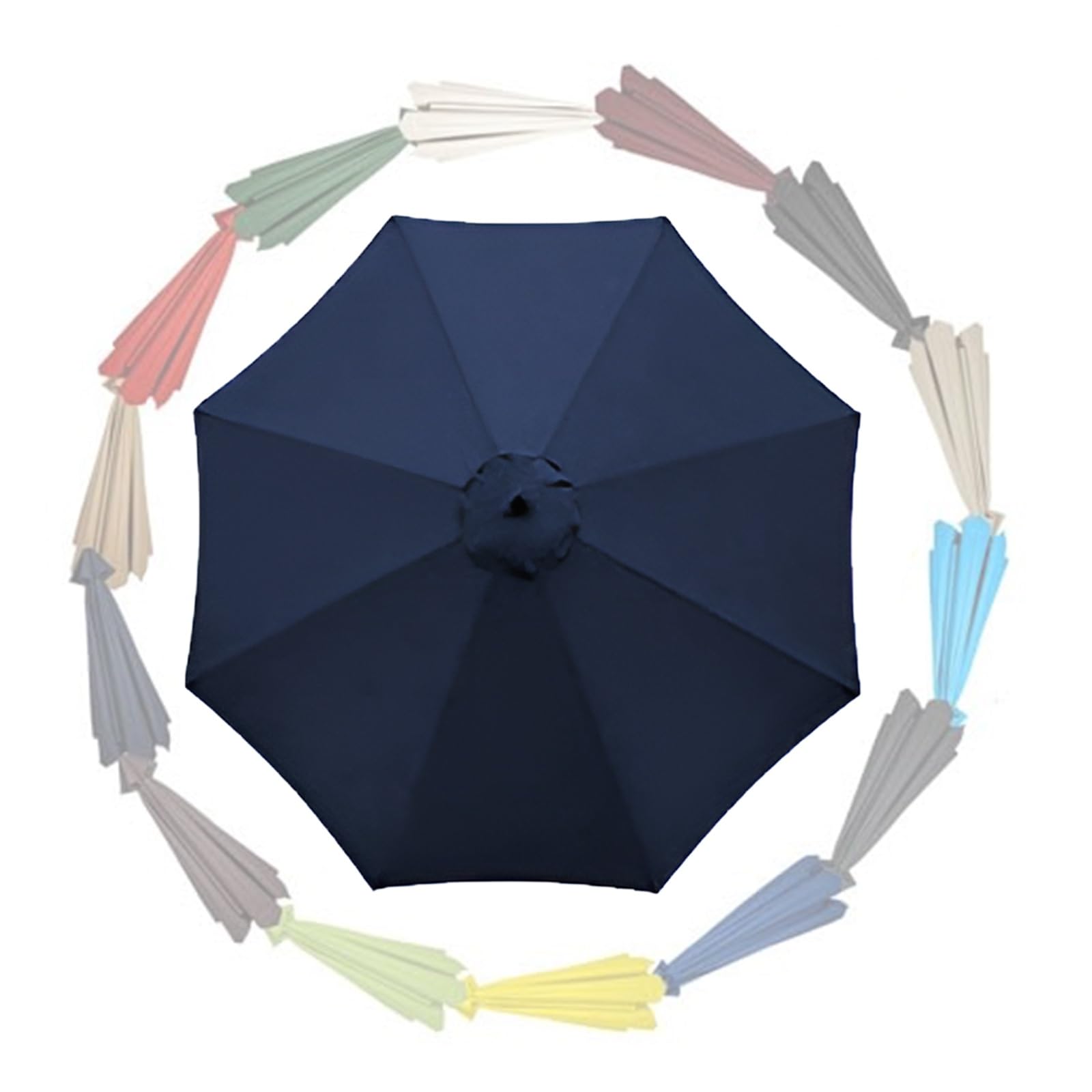 Parasol Replacement Canopy 6 Ribs/8 Ribs 2.0m 2.30m 2.50m 2.70m 3.0m 3.50m Replacement Parasol Fabric Cover For Garden Umbrella UV 50+ Waterproof(Navy blue,9.8ft (300cm)/8 Ribs)