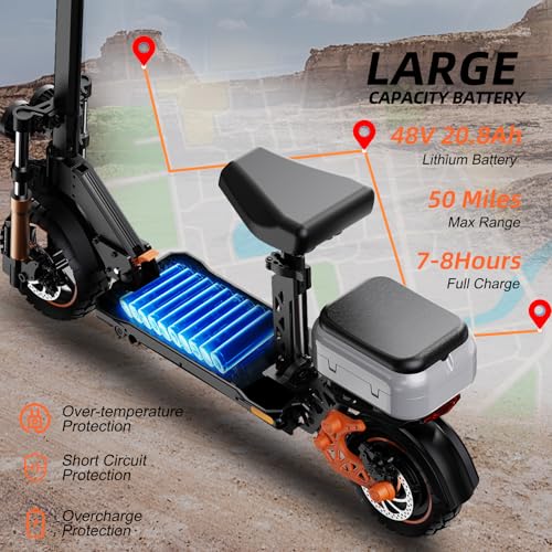 Image of Fast Electric Scooter Adults, 1200W /5600W Off Road E Scooter, 35 /50 Miles Long Range, 35 /50 MPH Top Speed, 10 /11 inch Tires, Foldable Kick Scooter for Adults and Teens with Dual Suspension