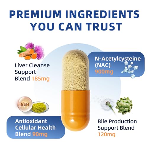 Image of NAC Supplement 900mg, Liver Cleanse Detox & Repair, Liver Support,120 Count | N-Acetyl Cysteine with Milk Thistle, Turmeric, Dandelion & Artichoke for Antioxidant Defense, Detox Support & immune Support