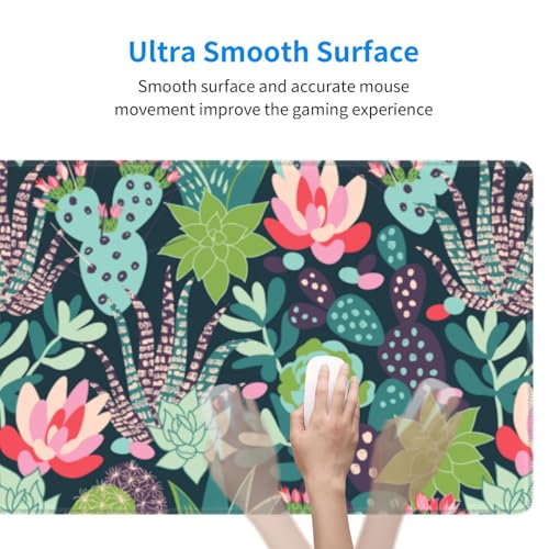 Image of Cactus Large Gaming Mouse Pad, Waterproof Extended Succulent Floral Mousepad Desktop, Big Long Non-Slip Flower Mouse Mat for Laptop, Keyboard, Computer for Decor Office, 31.5 * 11.8 in