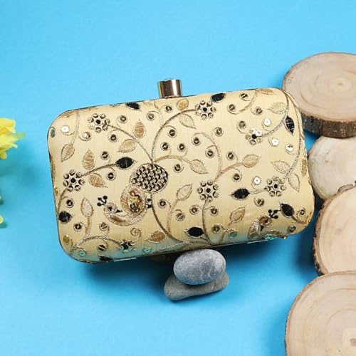 Image of LONGING TO BUY Hand Crafted Designer Box Clutch - Zari Embroidery For Women