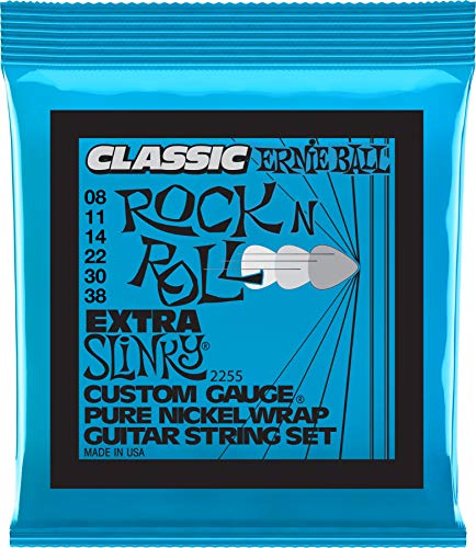 Ernie Ball Extra Slinky Classic Pure Nickel Electric Guitar Strings, 8-38 Gauge (P02255)