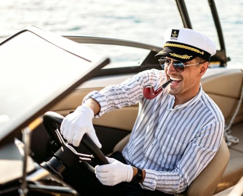 Image of DPLin Yacht Captain Hat Costume with Sunglasses Gloves Sailor Hats Boat Captains Halloween Dressing up Party (4pCS)