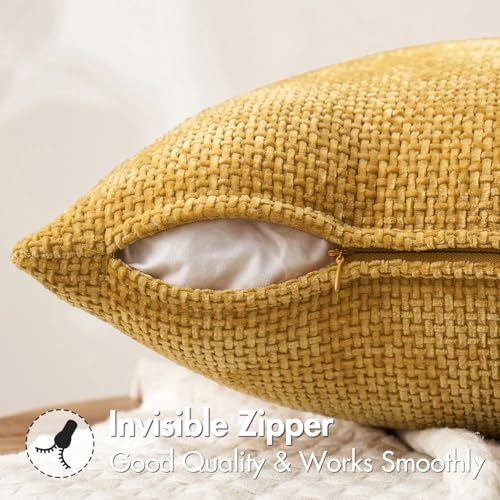 Image of MIULEE Pack of 2 Gold Throw Pillow Covers 16x16 Inch Mustard Yellow Summer Modern Boho Accent Decorative Pillow Covers Soft Chenille Farmhouse Cushion Covers for Home Decor Couch Bed Sofa Living Room