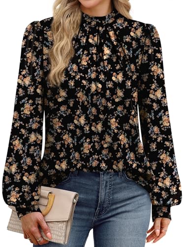 Image of WIHOLL Long Sleeve Shirts for Women Mock Neck Tops Pleated Front Blouses Dressy Casual Spring Fall Clothes 2026 Fashion