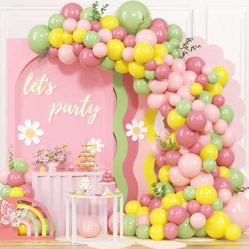 Image of 139Pcs Pink Balloons Arch Garland Kit, Cow Farm Theme Hot Baby Pastel Pink Rose Gold Balloons with Cow Print Starburst Disco Foil for Girl's Birthday Decoration Baby Shower Gender Reveal Party Supply