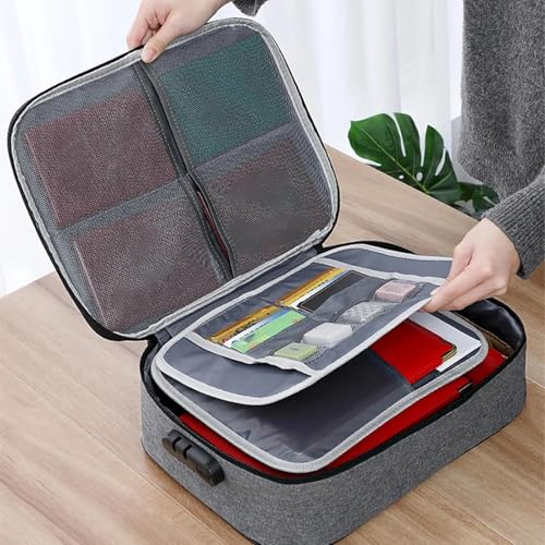 Image of Document Organizer Bag, Multilayer Travel File Pocket & Waterproof File Folders Bag with Lock for Certificates & Document Safe Pouch Bag for for Laptop, Passport, Home, Office (Grey)