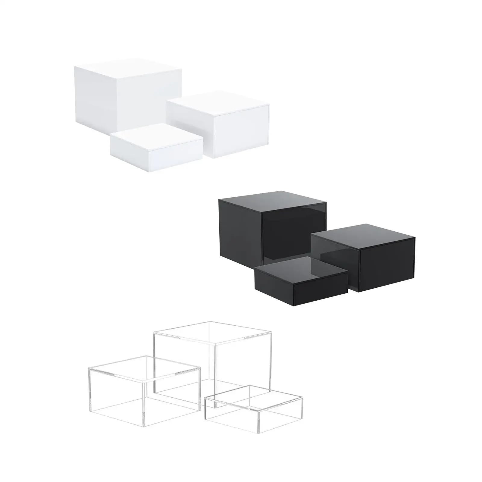 Rehausseur de buffet Lot de 3 rehausseurs buffet polyvalents en forme cube for fêtes, restauration, figurines, objets collection, mariage(Transparent)