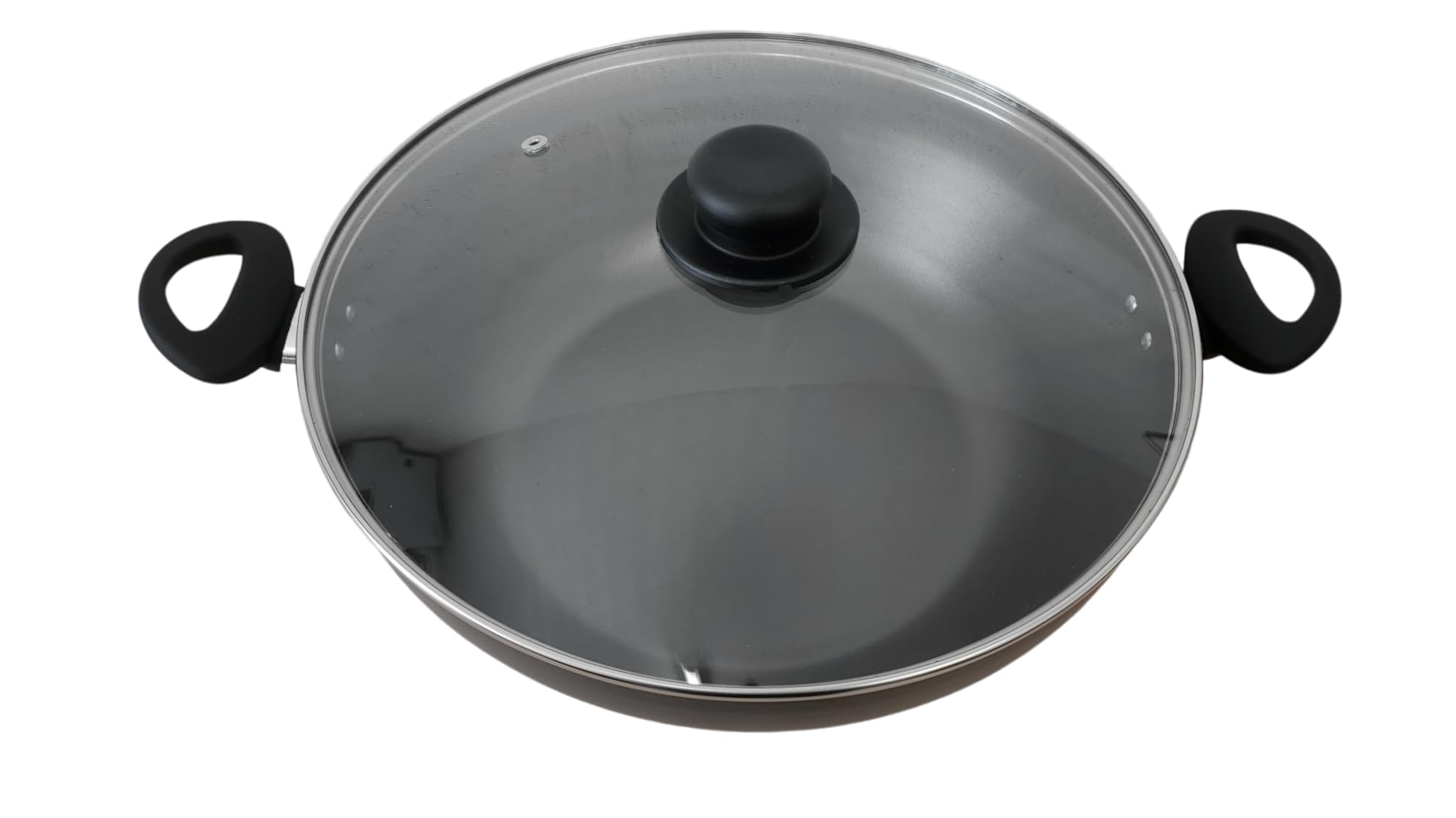 Wok en aluminium antiadhésif de 32 cm/12,5 pouces avec couvercle – Grande poêle à wok antiadhésive pour cuisine asiatique et indienne, doubles poignées, poêle à frire profonde non toxique