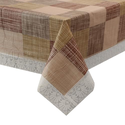 Image of Dakshya Industries 6 Seater PVC Waterproof Dining Table Cover 60x90 Inch | Floral Printed Washable Table Cloth with Lace Border