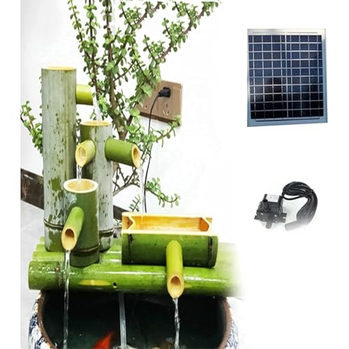 Aioneer Kit De Fuente De Bambú, Fuente Solar con Bomba, Fuente De Agua para Jardín Zen, Decoración Paisajística De Bambú Natural, Adorno para Filtro De Acuario, para Patio O Esta-Yellow-13.8in
