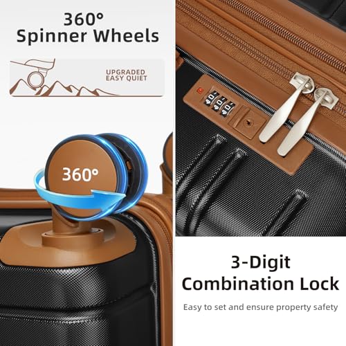 Image of LARVENDER Luggage Sets 6 Piece, Expandable Suitcases with Wheels | Suitcase Set for Women and Men|Checked Luggage|Carry On Luggage|Hardside Lightweight|Black