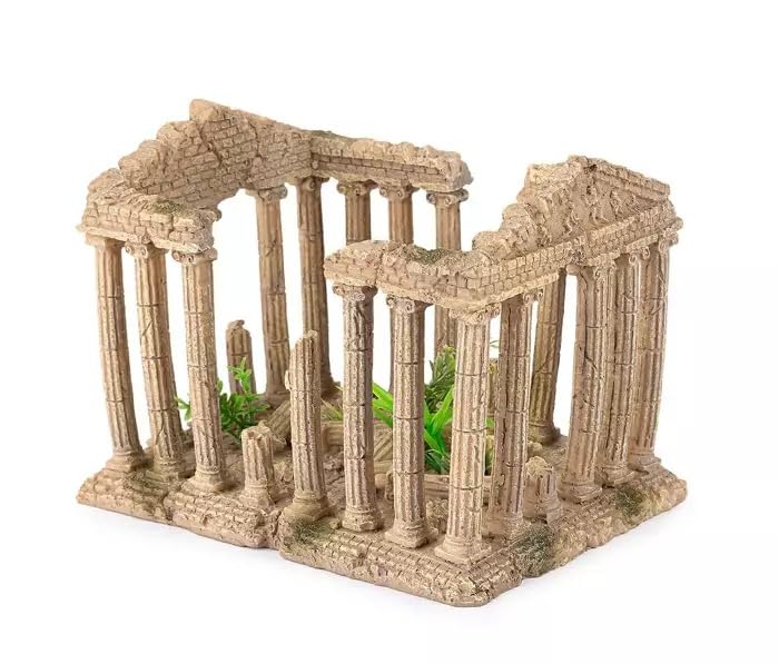 Happet Aquarium-Dekoration Griechische Ruinen Säulen 20cm, Realistischer Tempel im Antiken Stil, Stein-Aquarium-Dekoration Versteck für Fische, Antik Ornament für Süßwasser & Salzwasser Becken