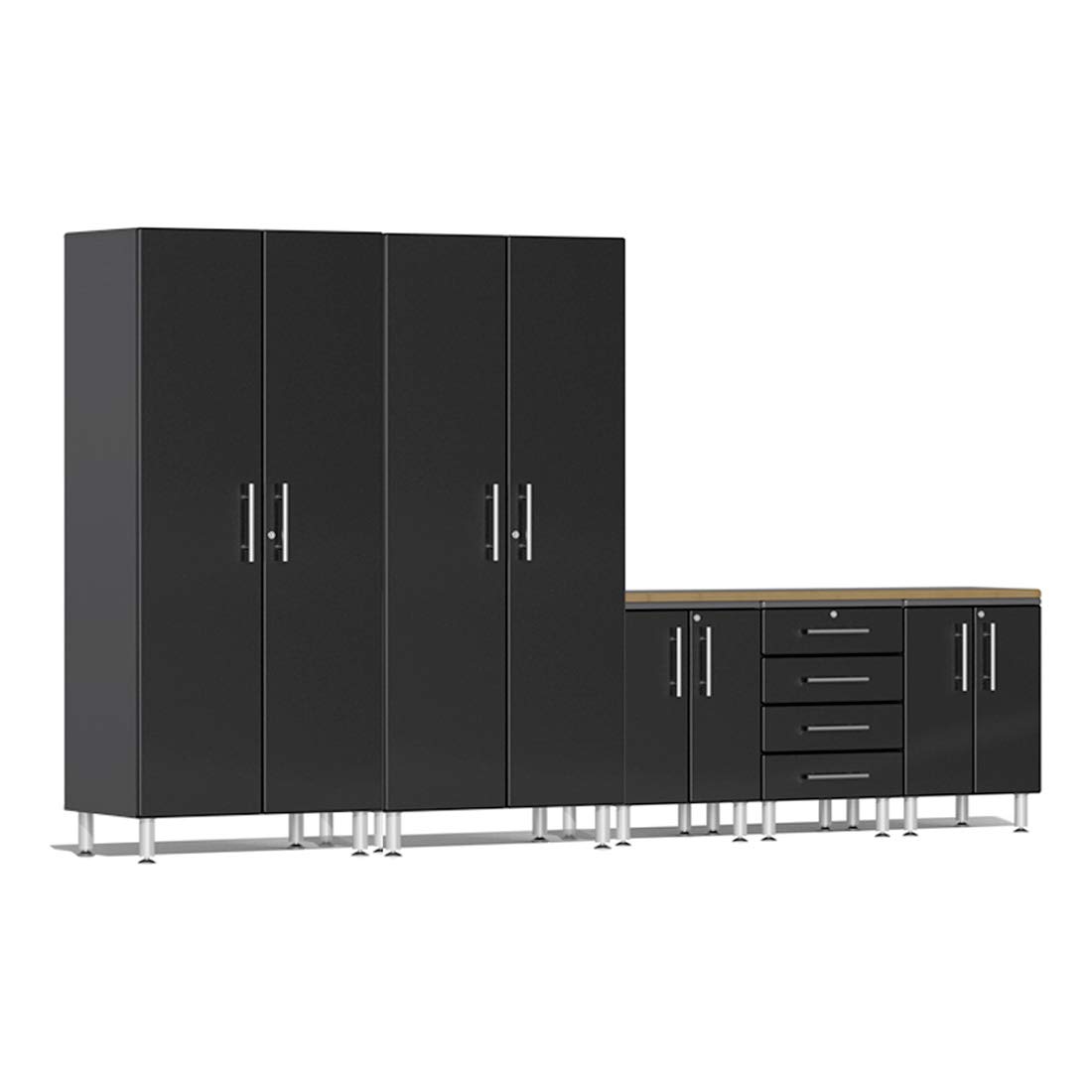 Ulti-Mate UG20062B 6-Piece Cabinet Kit with Bamboo Worktop in Midnight Black Metallic, Black, Grey