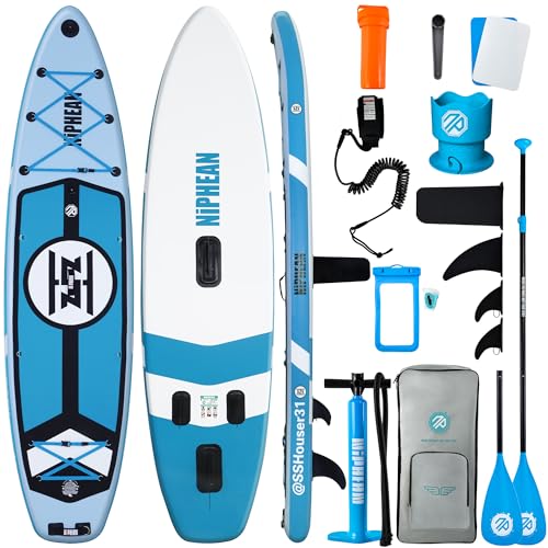 Image of Niphean (Extra Large) Inflatable Paddle Board, SUP for 2+1 People /Family 500lbs Capacity Stand Up Paddle Board with SUP Accessories, StabilTrac Fin Non-Slip Paddleboard for Adults