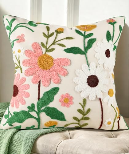 Kokaaee Embroidered Throw Pillow Cover - 18x18 Decorative Pillow Cover...