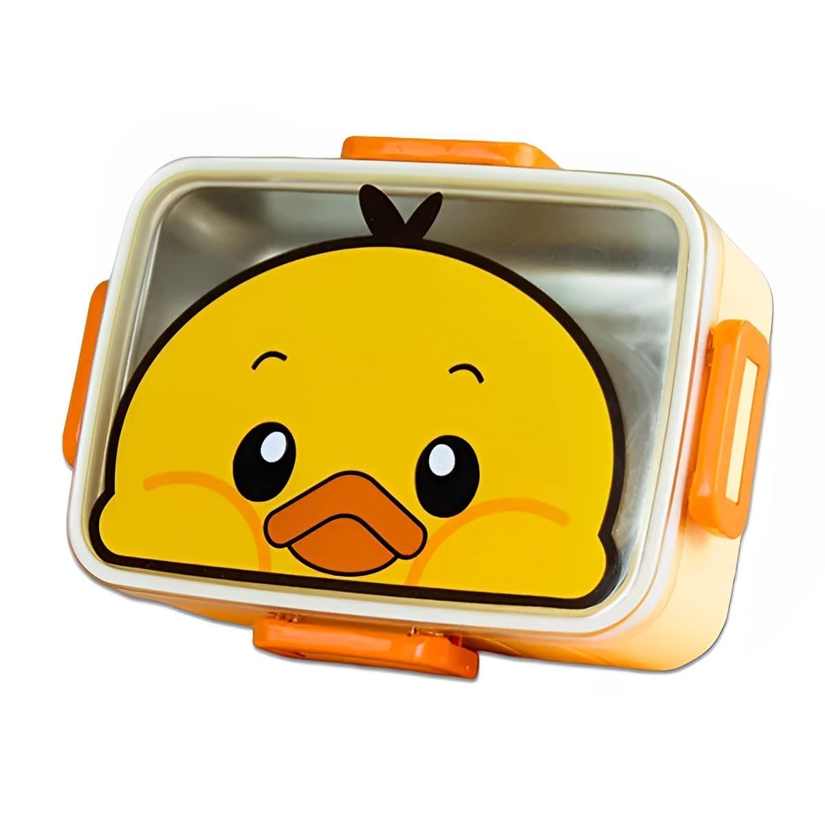 TAYLORED Home Cartoon Printed Stainless Steel Lunch Box with Soup Bowl & Spoon Cute Unicorn Styled Leak Proof Reusable Microwave Freezer Safe Tiffin (Duck Yellow)